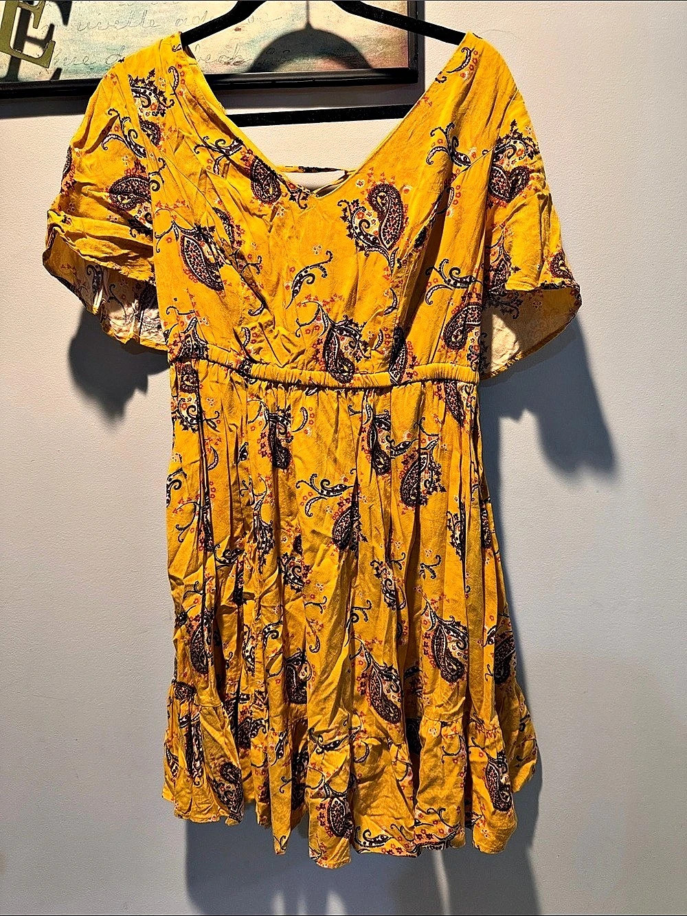Torrid Yellow Paisley Lace-Up Back Mini Dress in Yellow & Brown Size 0